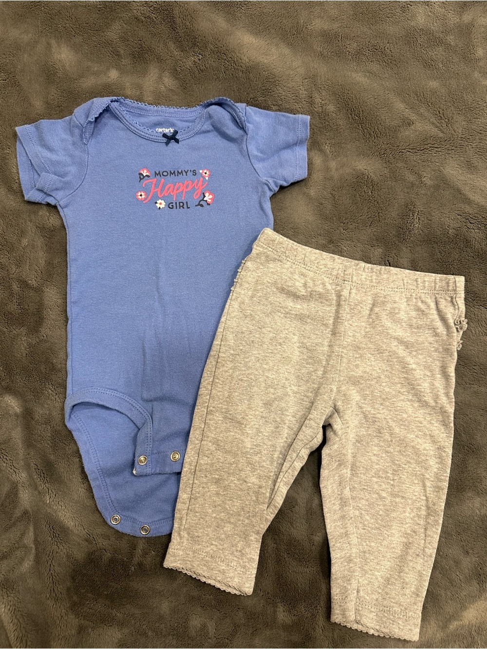 Carter's Blue "Mommy's Happy Girl" One-Piece with Gray Leggings